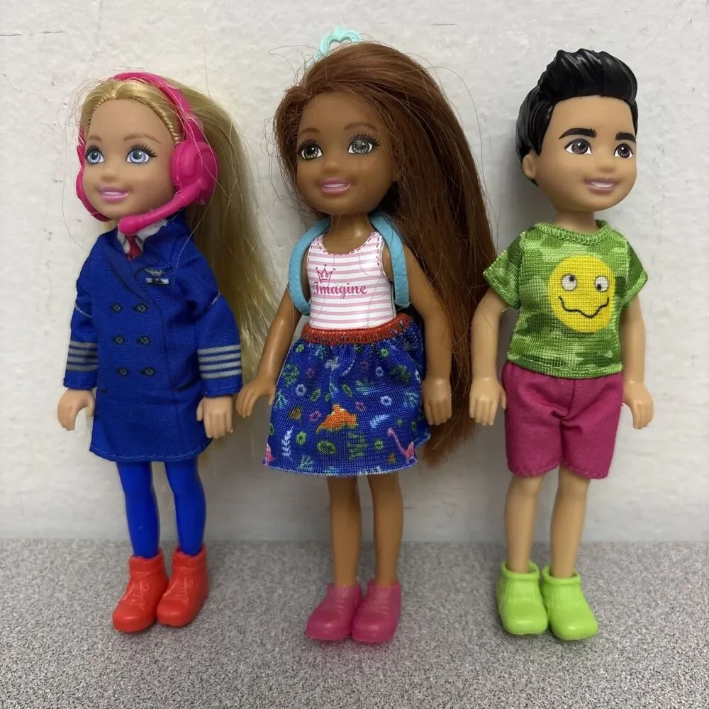 Mattel Barbie Club Chelsea Dolls, Lot Of 3, Dressed, 1 Pilot, 1 AA Girl, 1 Boy,